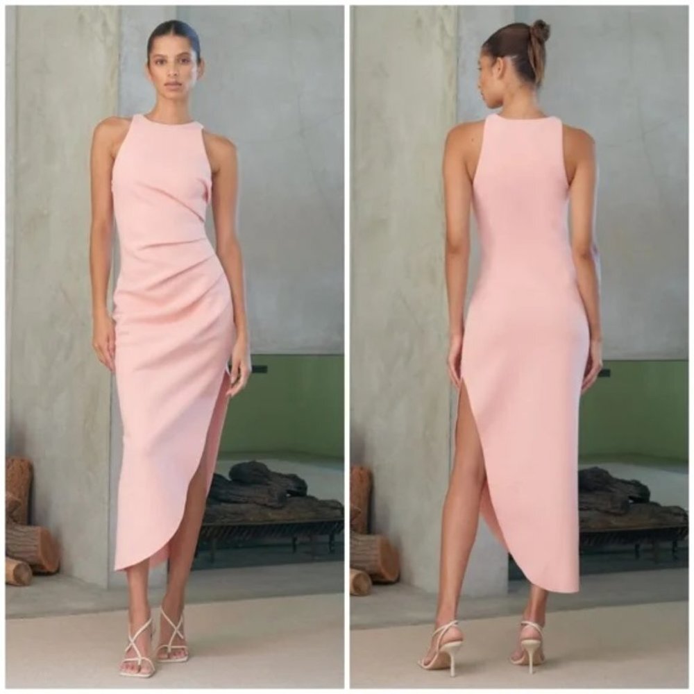 NWT Misha‎ Ida Sleeveless Fitted Gathered Sheath Midi Dress Calypso Pink Size 0